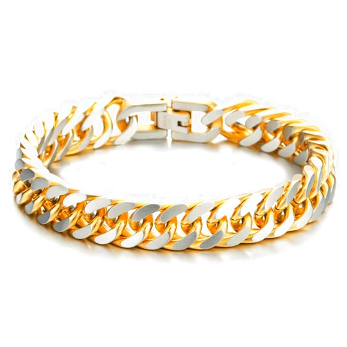 COOLSTEELANDBEYOND Mens Stainless Steel Two-tone Curb Chain Bangle Bracelet, Satin Finish