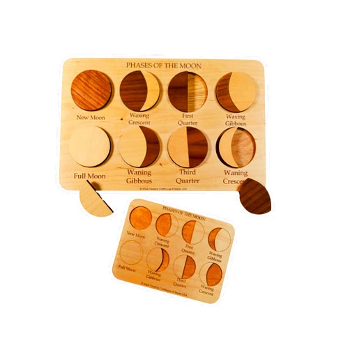 Creative Crafthouse Moon Phases Puzzle - Wooden Montessori Lunar Cycle STEM Learning Toy with Engraved Guide Board - Handmade in USA