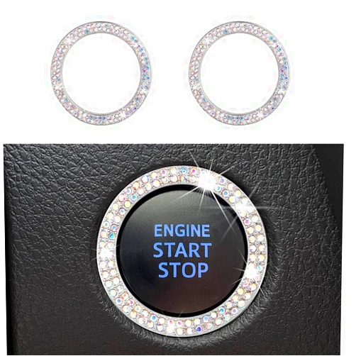 QianSport Bling Push Start Button Bling Ignition Ring 2-Row Crystal Rhinestone Push to Start Button Ring Diamond Button Ring Sticker Engine Start Button Cover Car Decor (AB Colorful)