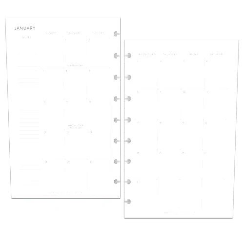 Natalie Rebecca Design BetterNote 2025 Monthly Calendar Refill Fits Discbound Notebooks, Fits Happy Planner, Levenger Circa, Arc Staples, TUL Office Depot, InkWell Press (Classic, 8-Disc, 5.5