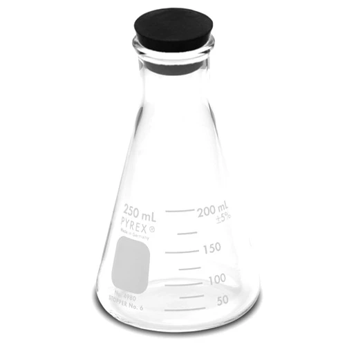 Corning Pyrex #4980-250, 250ml Narrow Mouth Erlenmeyer Flask with Rubber Stoppers (Pack of 12)