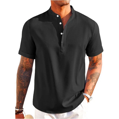 COOFANDY Men's Linen Henley Shirt Short Sleeve Casual Summer Beach Hippie T Shirts