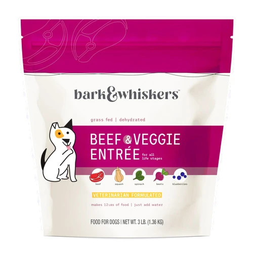 Dr. Mercola Bark & Whiskers Dehydrated Beef and Veggie Entrée, 3 lb., Makes 12 lbs. of Food for Dogs, Digestive Support, Vet Formulated, Non-GMO