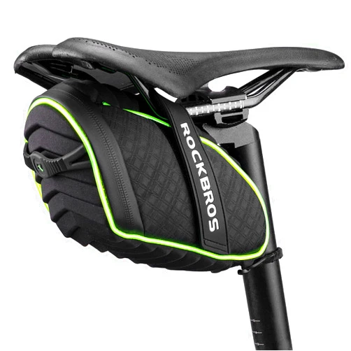 ROCKBROS Bike Seat Bag Saddle Bag Bicycle with LED Light Bike Bag Under Seat 3D Shell Bike Storage Bag Waterproof Bike Pouch with Rain Cover for Road Mountain Bikes