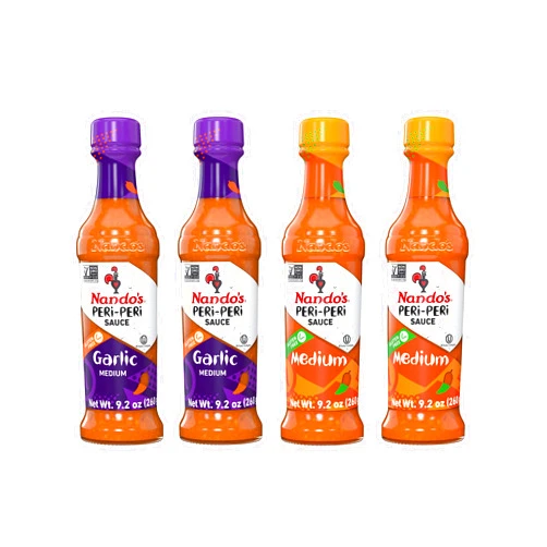 Nando's PERi-PERi Signature Hot Sauce Pack - Our Flavorful Medium Sauce and Garlic Sauce Bundle - Piri Piri Sauce Set 9.1oz Bottle (4 Pack)