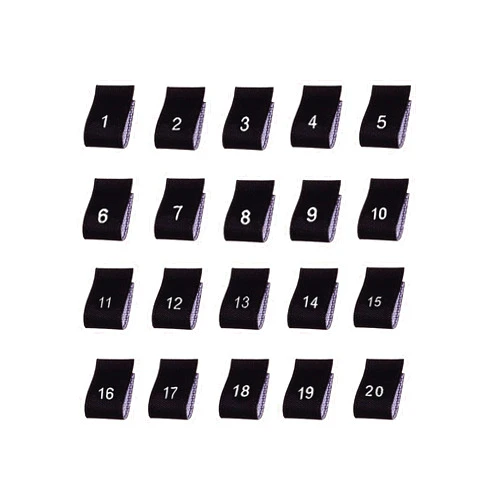 Kyezi Design and Craft Woven Label Tabs - Cut & Loop Folded Size Tags (1-20, Mixed, 100 pcs) - Black