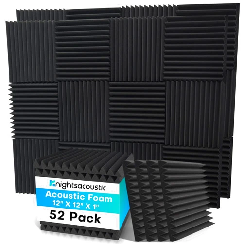 Knightsacoustic 52 Pack Acoustic Foam Panels, 1 X 12 X 12 Inches Sound Proof Foam Panels for Walls, High Density Acoustic Panels Sound Absorbing, Black Noise Cancelling Studio Wedges