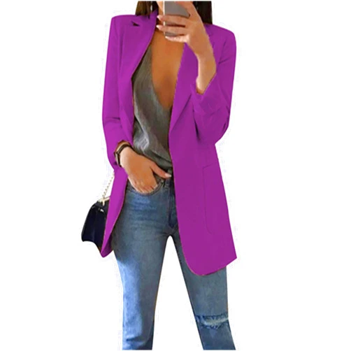 DIACACY Blazer for Womens Long Sleeve Solid Color Flat Lapel Slim Casual Breathable Midi Blazer Jackets with Pockets