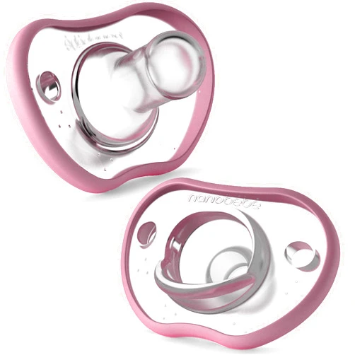 NANOBÉBÉ Nanobebe Baby Pacifiers 0-3 Month - Orthodontic, Curves Comfortably with Face Contour, Award Winning for Breastfeeding Babies, 100% Silicone - BPA Free. Perfect Baby Registry Gift 2pk,Pink