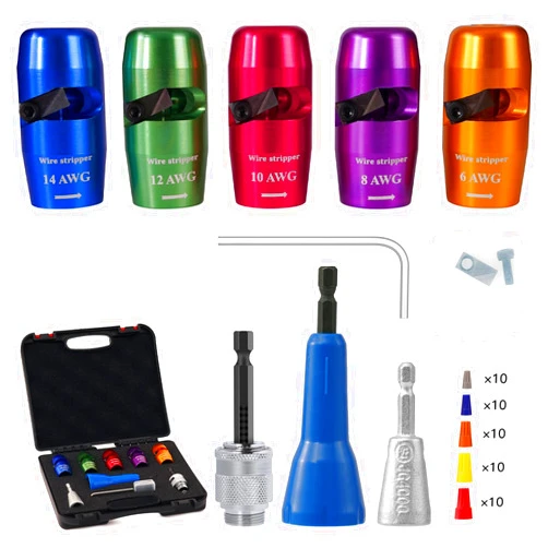 LANGSKIP'S Wire Stripper for Drill, Wire Twister Tool for Drill, 14/12/10/8/6 AWG Gauge Electric Wire Stripper, Cable Quick Stripping and Twisting Tool Set with 50 PCS Wire Connectors Nuts