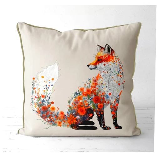 Metr Fabfunky, Fox 1 (Looking Left) Springtime Floral Essence on Cream Pillow/Cushion Cover, Zippered Base, Full Piping, 18