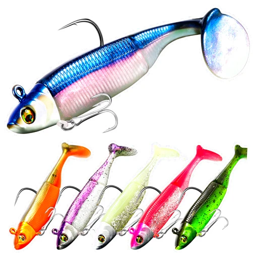 PLUSINNO Fishing Lures, Pre-Rigged Jig Head Bass Lures with Paddle Tail, Fishing Bait for Freshwater Saltwater, Soft Plastic Fishing Lures Baits for Trout Crappie Fishing Gear, Fishing Gifts for Men
