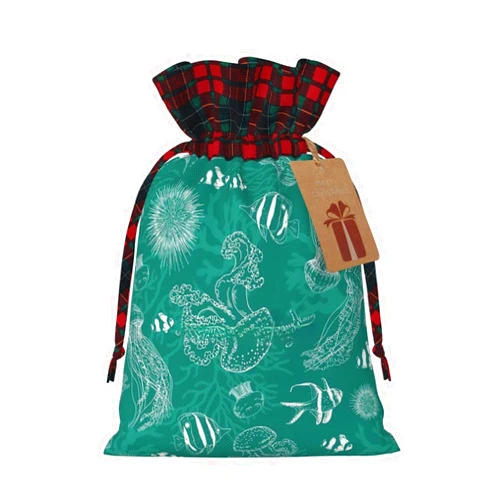 SSIMOO Dolphins Flowers Sea Starfish Coral Seashell Holiday-Themed Gift Bags - Stylish,Unique,And Personalized Reusable Drawstring Gift Bags