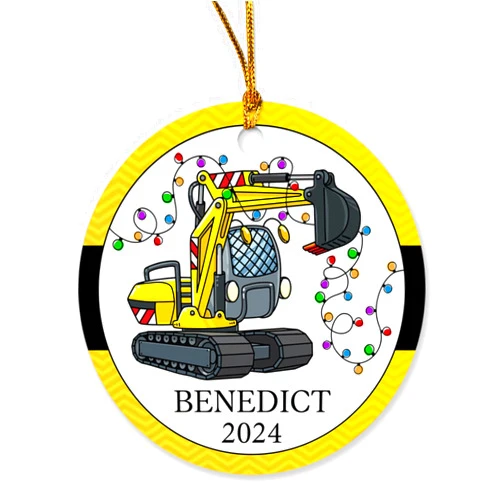 Yanria Personalized Excavator Construction Ornament Xmas 2024, Excavator Christmas Ornament, Custom Name & Year Xmas Tree Decorations Gift for Kids, Baby's Boy First Christmas Ornament, Excavator Lover Gift
