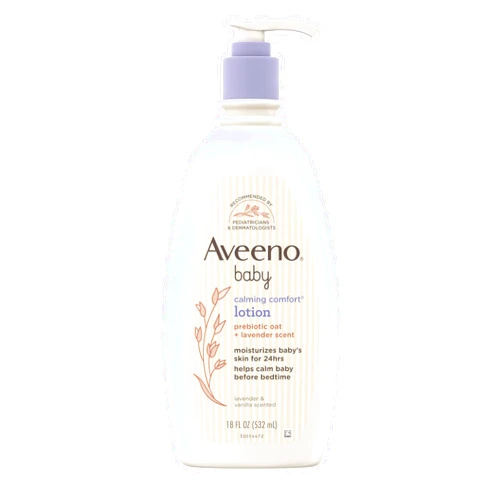 Aveeno Baby Calming Comfort Moisturizing Body Lotion with Relaxing Lavender & Vanilla Scents, Non-Greasy Baby Lotion, Nourishing Prebiotic Oatmeal, Paraben- & Phthalate-Free, 18 fl. oz
