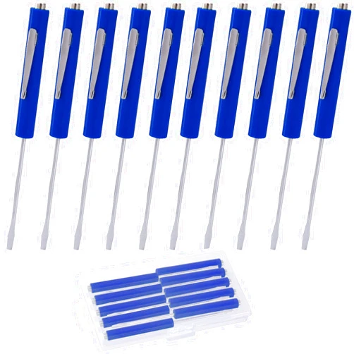 TRIMOU PKT Pocket Screwdriver with Magnet 10PCS Mini Magnetic Pocket Flathead Screwdriver with Clips –Slotted Screwdriver Set for Automotive Technicians, Mechanicians, Electricians – Blue