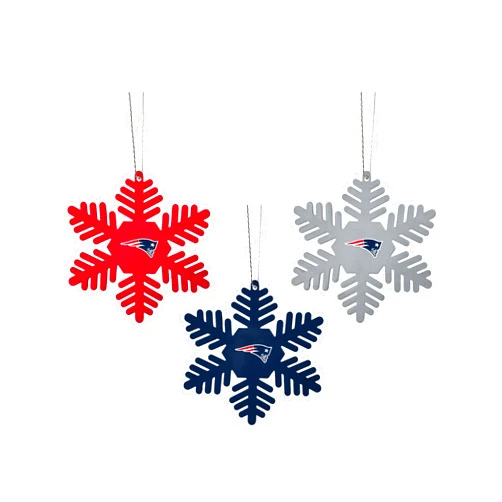 FOCO New England Patriots NFL Christmas Ornament Set - 3 Piece Multi-Colored Metal Snowflakes Holiday Tree Decoration – Show Your Team Spirit with Officially Licensed Football Fan Decor