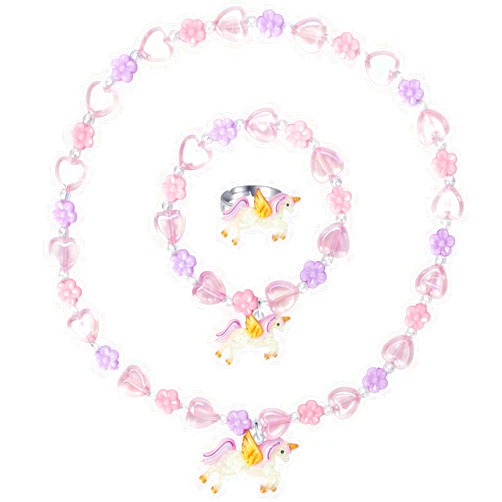 Annilubaby Todder Girls Jewelry Set,Unicorn Necklace Ring Set,Girls Love Necklace Party Favors Kids Pretend Dress up Play Jewelry,Children Unicorn Ring