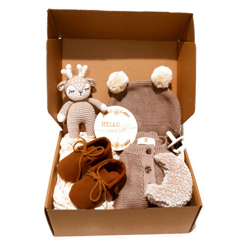 CUDDLECUBS Baby Shower Gifts for Boys Girls - Baby Gift Basket for New Born, Unique Baby Boy Gifts & Baby Girl Gifts, Baby Essentials Gift Set Include Baby Blanket, Rattle, Onesie and Moccasins, Gender Neutral