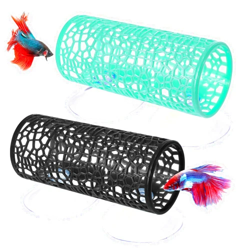 Skrfren 2 PCS Betta Fish Tunnel Tube, Betta Fish Toys Black Bettas Fishs Tunnel Hammock Bettas Tunnels Swim Tube, Soft Edged Bettas-Hammock Bed Bettas-Tank Accessories with Suction Cups for Crayfish Shrimps