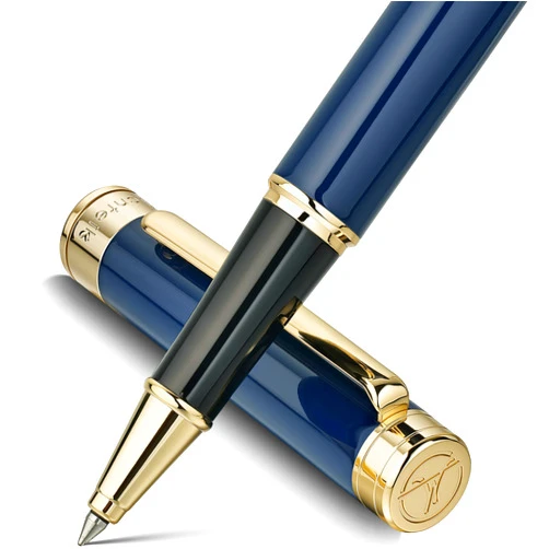 MCNTEIK Blue Lacquer Rollerball Pen - Stunning Luxury Pen, 24K Gold Plating, Schmidt Refill, Precision Flow Ink, Fancy Roller Ball Gift Set for Men & Women, Professional, Executive Office, Nice Pens