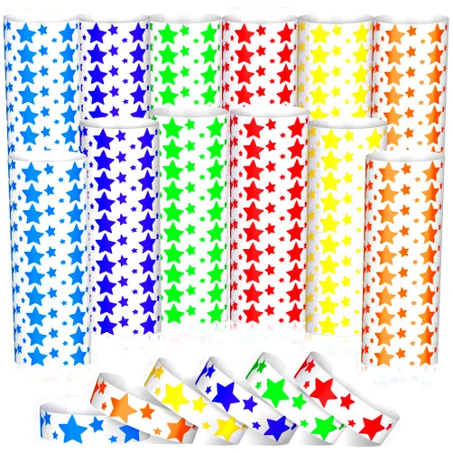 BBTO 600 Pcs Star Events Wristbands Colored Paper Wristbands for Events Waterproof Wristbands Neon Wrist Bands Party Event Bracelets Hand Bands Colorful Arm Bands for Party Wedding Festival
