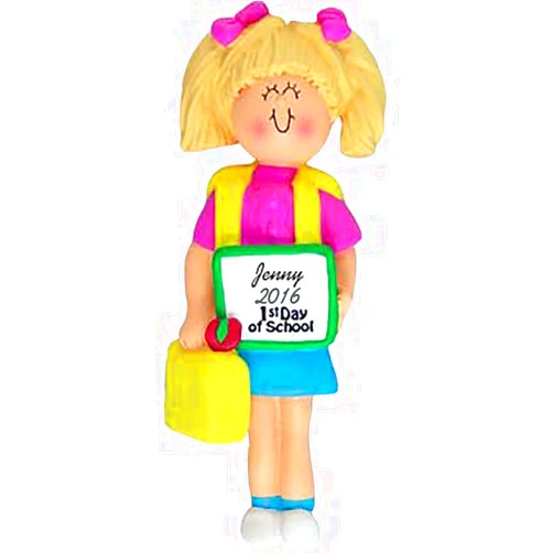 Calliope Designs First Day of School Personalized Christmas Ornament - Kindergarten, 1st Grade, 2nd Grade, 3rd Grade - Blonde Girl