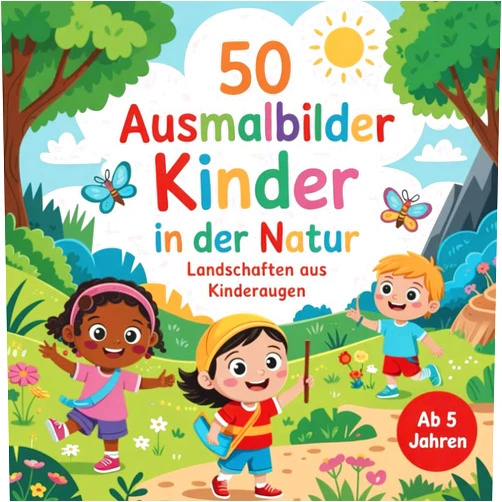 Nathanael Kögel 50 Ausmalbilder Kinder in der Natur: Landschaften aus Kinderaugen (German Edition)
