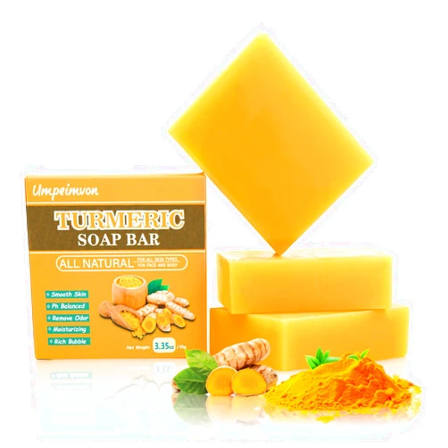 Umpeimvon 3 Pack Turmeric Soap Bar for Face & Body Cleanser, Smooth Skin and Moisturizing, All Natural Turmeric Skin Soap, Organic Handmade Ginger Soap – for All Skin Types, 3.53oz