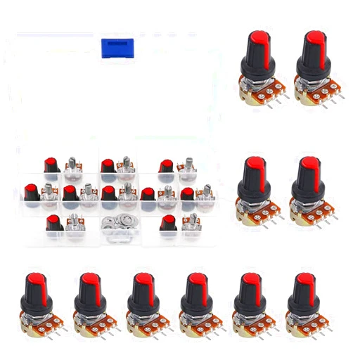 Hilitchi 10 Pcs B1K-B1M Ohm Potentiometer Knurled Shaft 3 Terminals Linear Taper Rotary Potentiometer w/Knob Nuts and Washers Audio B Type
