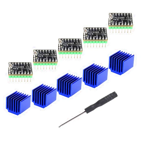 HUAFAST TMC2209 2209 3D Printer Stepper Motor Driver Module 5PCS Ultra Silent with Heat Sink Screwdriver for Controller Boards Interface Reprap Ramps1.4 SGen_L Gen_L Robin Nano Ender 3 Pro SKR 1.3