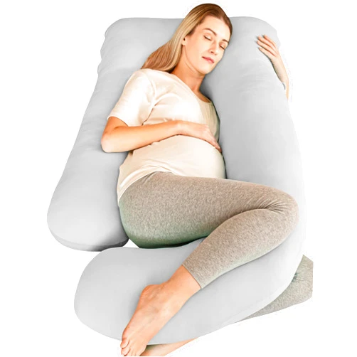 Cute Castle Cooling Cover Pregnancy Pillows, Soft U-Shape Maternity Pillow with Removable Cover - Full Body Pillows for Adults Sleeping - Pregnancy Must Haves - Jumbo 57 Inch - Light Grey