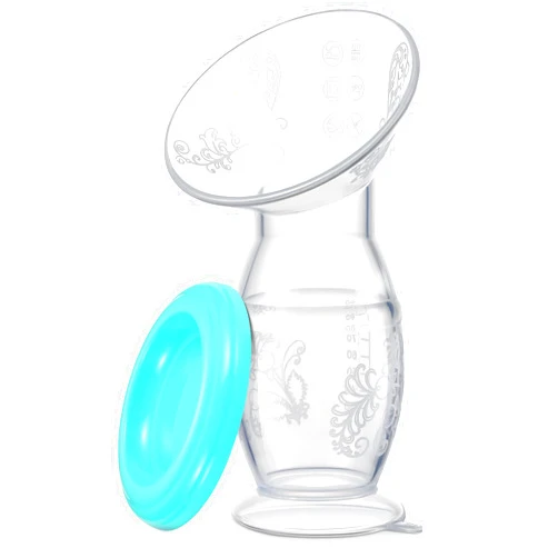 Yohcuro Manual Breast Pump, 4oz Food-Grade & BPA Free Silicone Pump with Lid, Breast Milk Collection, One-Size-Fits-All, High-Temperature Resistant, No-Leak Design (Cyan)