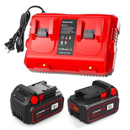 TOMAPEX Upgraded 6.0Ah 2Pack 18V Battery Replacement for Milwaukee m-18 Battery and Charger Station Set, Compatible with Milwaukee 18V Cordless Power Tools
