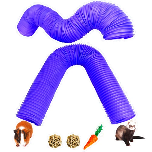 Hamiledyi 2 Pack Hamster Fun Tunnels, Guinea Pigs Plastic Tube, Hamsters Foldable Exercising Training Hideout Tunnel & 2 Pack Grass Balls, Small Animals Toys for Chinchillas Gerbils Ferrets(Purple)