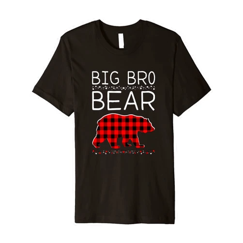 Matching Christmas Family Buffalo Gingham Shop Big Bro Bear Christmas Pajamas Matching Family Plaid Brother Premium T-Shirt