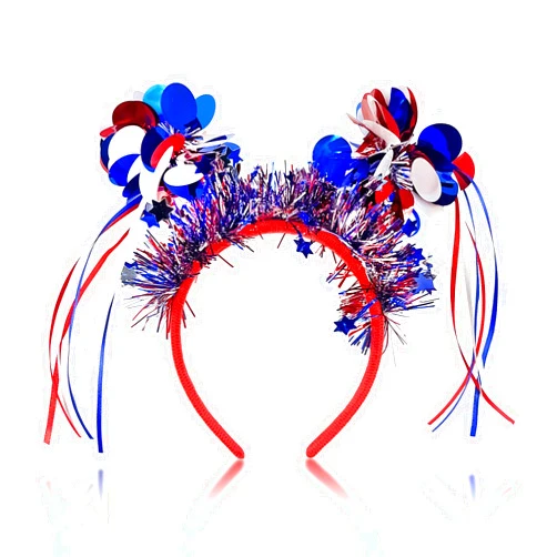 Doneace Patriotic Pom Pom Headband, 4th of July Independence Day Parade Party Headbands, Blue Red White American Flag Star Design Ribbon Hair Band, Fluffy Ball Hair Band for Women Girls Kids