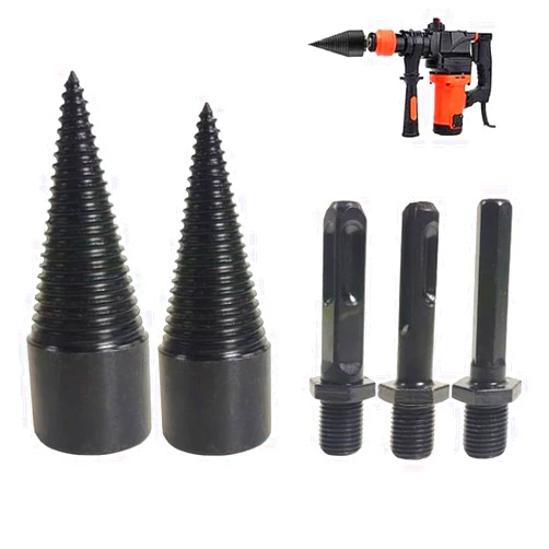 Generic Firewood Drill Bit Set, Wood Splitter Drill Bit, Easy Log Splitting Drill Bit,32MM/42MM Removable Heavy Duty Electric Drills Bits with Round + Hex + Square Shank (32mm+42mm+3 Handle) (32mm+42mm)