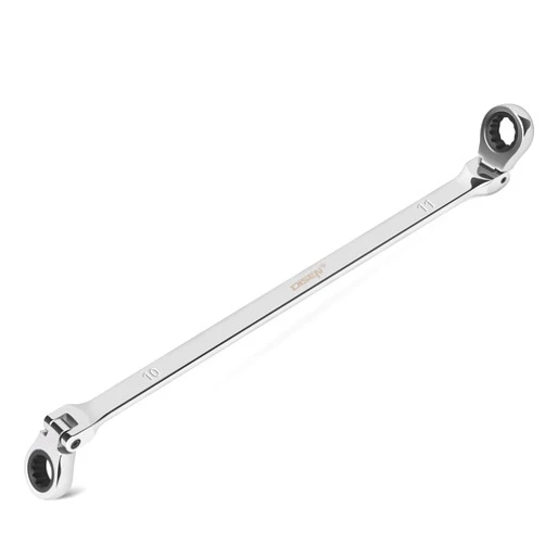 DISEN 10-11mm Extra Long Flex Head Ratcheting Wrench set, Double Box End Long Reach Ratchet Wrench, CRV Steel, Metric