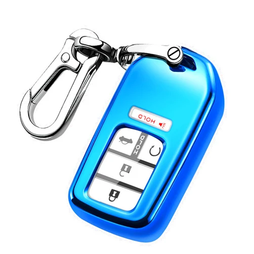 QBUC for Honda Key Fob Cover with Keychain,Soft TPU Full Cover Protection Key Fob Shell Compatible with Honda Accord Civic CRV HRV Pilot Odyssey Passport Smart Remote Key Fob Case (Blue)