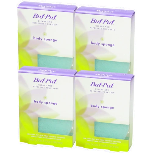 Buf-Puf Body Sponge, Bath Sponge, Dermatologist Developed, Cleanses Skin of Dirt, and Excess Oil, Reusable, Exfoliating, 4 Count