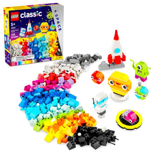 LEGO Classic Creative Space Planets Buildable Solar System, Creative Toy Building Set with Alien, Rocket Ship Toy and Glow in The Dark Bricks, Gift for Kids, Boys and Girls Ages 5 and Up, 11037