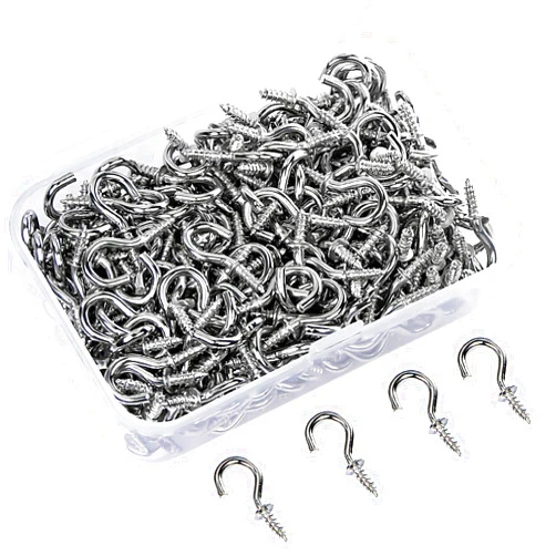 MTJSWXSY 245 Pieces Metal Ceiling Hooks, 1/2 Inch Ceiling Hooks, Mini Screw-in Hooks, Light Hanging Hooks(Silver)