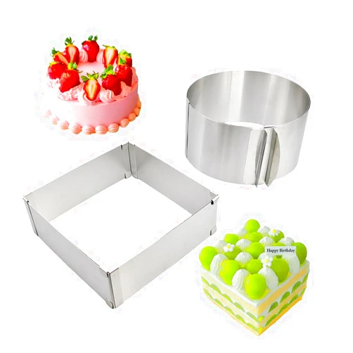 HEINCACOK Adjustable Cake Ring, 6 to 12 Inch Stainless Steel Mousse Cake Mold Ring (Square and Round)
