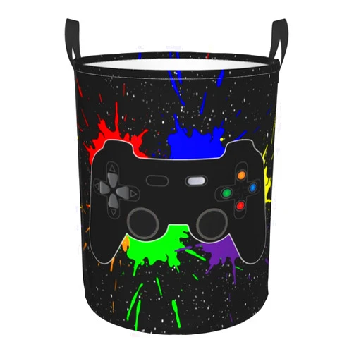 Gbuzozie 62l Round Laundry Hamper Game Joystick Storage Basket Waterproof Coating Organizer Bin For Nursery Clothes Toys