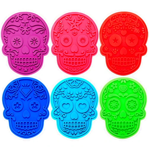 CHENGU 6 Pieces Halloween Cookie Stamps Sugar Skull Cookie Cutters Day of the Dead Cookie Cutters Skull Cookie Stamps Molds Sugar Skull Templates Cutters for Ice Cube Jelly Soap Chocolate and More