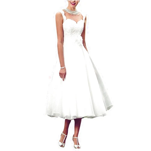 Faironline Women's Tea Length Lace Wedding Dress for Bride Tulle Bridal Gowns
