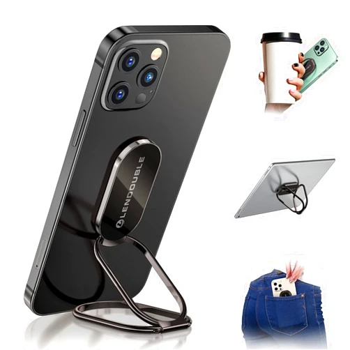 L LENDOUBLE Phone Ring Holder Finger Kickstand, 360 Rotation Foldable Ultra-Thin Metal Cell Phone Back Hand Grip for Magnetic Car Mount & Office Desktop, Adjustable Cellphone Stand for iPhone 16 iPad Smartphones