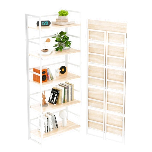 BHG Vintage Multifunctional Folding Bookshelf, No-Assembly Plant Stand Storage Rack Shelves for Home Office (White, 5-Tier)