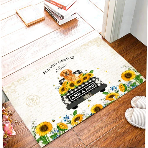 XIEGUANSHENG Doormat Indoor Entrance Home Decor Door Mat,Rural Plaid Car with Golden Retriever Bee Sunflower Anti Fatigue Floor Rugs for Kitchen, Bathroom, Vintage Newspaper Funny Welcome Mat18 x30